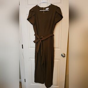 Calvin Klein Short Sleeve Wide Leg Jumpsuit Brown Belted